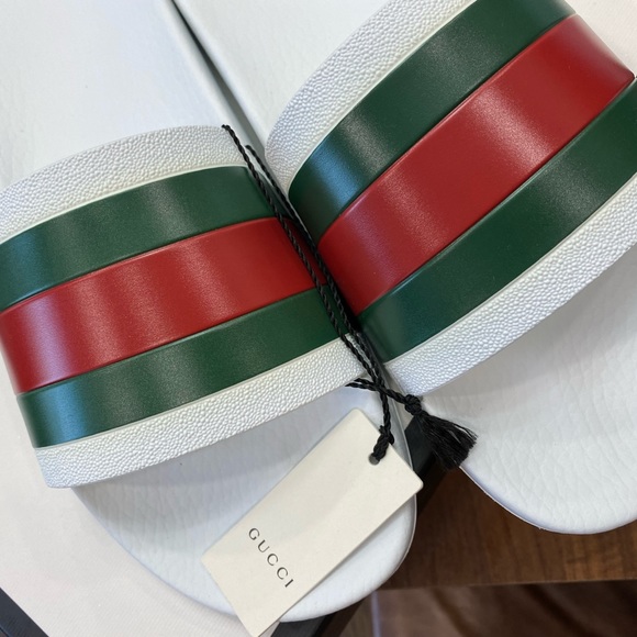 GUCCI Pursuit 72 Slides Men’s Rubber Sandal White 308234 Sz 10 G Read Descriptio - Picture 2 of 8